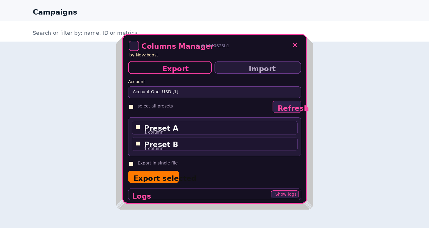 ColumnsManager running inside Facebook Ads Manager
